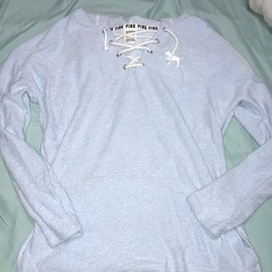 Lace Cross neck blue hoodie